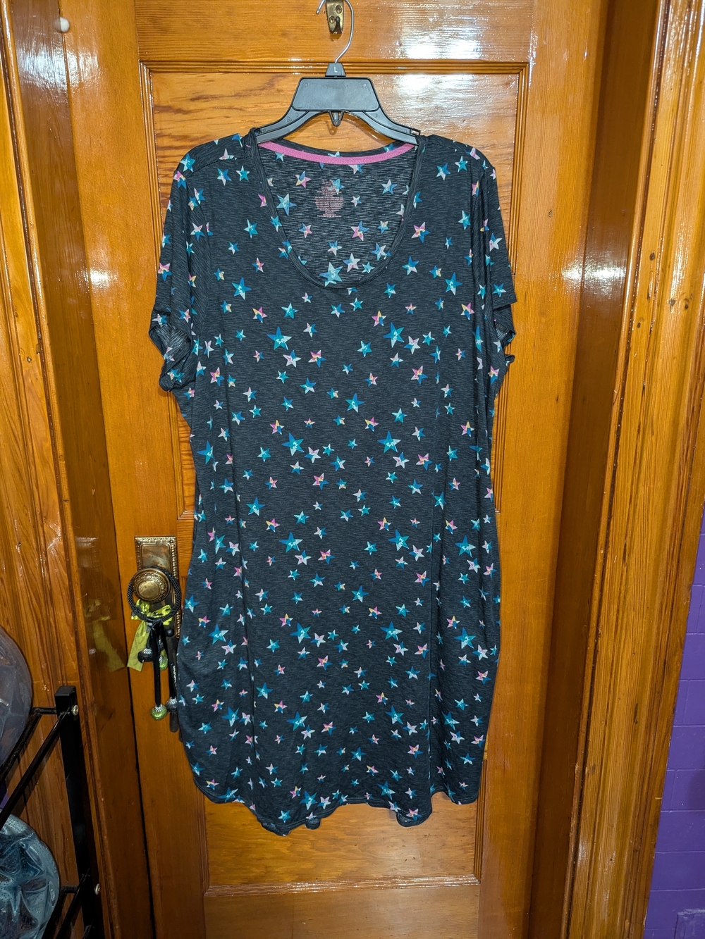 Black Star Print Women's Sleep Dress- Short Sleeve
